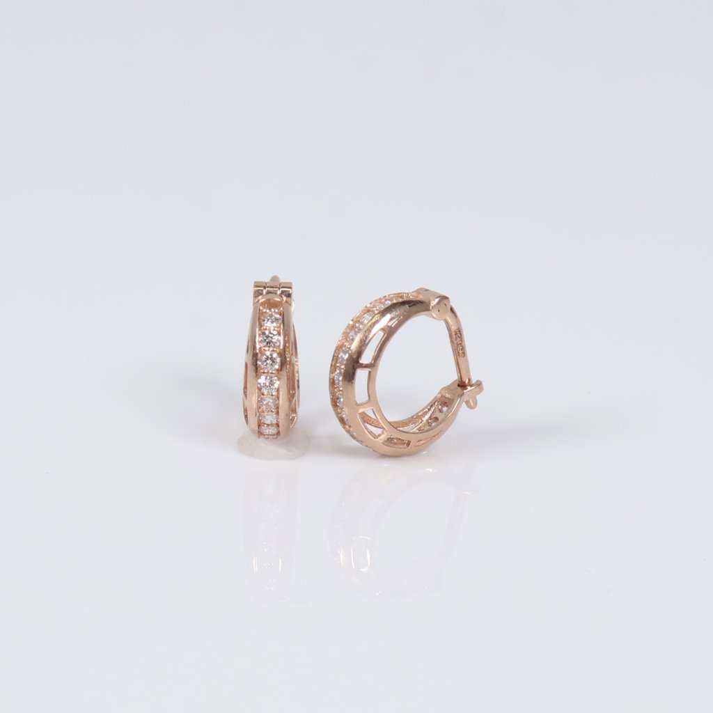 14K RG Lab Diamond Luxury Hoop Earrings / 1.8gr / 0.4in / 0.6Ct Lab Dia / H / VS