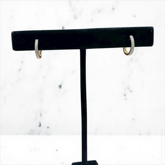 10K Yellow Gold Diamond Luxury Hoop Earrings 0.12Ct Dia / 1.5gr