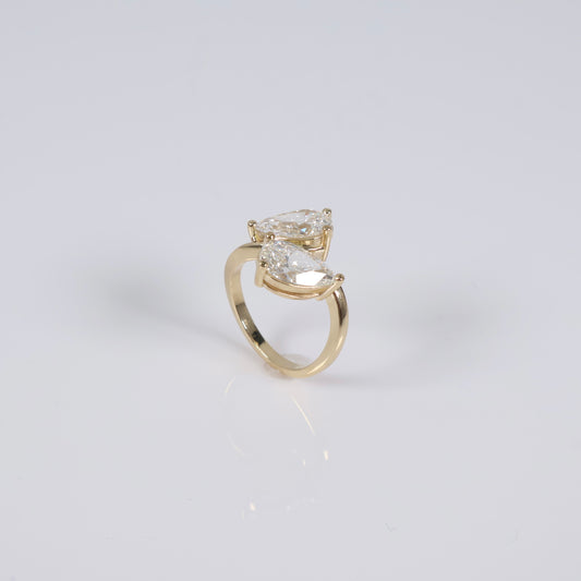 14K YG Lab Diamond Pear Cut Brilliant With Certificate Engagement Ring / 5gr / Sz 5.5 / 1.61Ct Lab Dia / E / VVS2