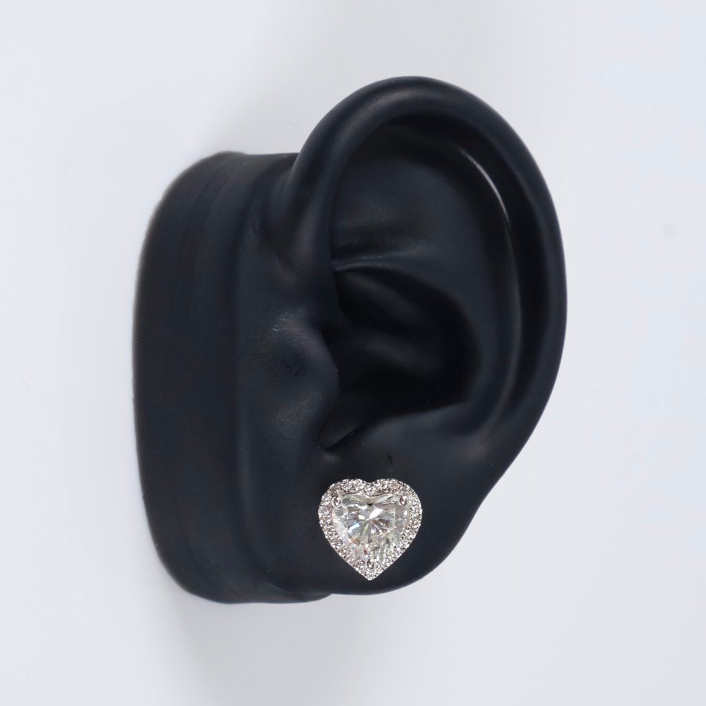 14K WG Lab Diamond Heart Stud Earrings / 3.64gr / 11mm / 3.65Ct Lab / VS / F