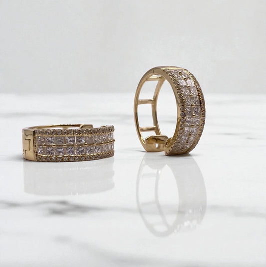 14K Yellow Gold Diamond Luxury Hoop Earrings 1.02Ct / 2.7gr