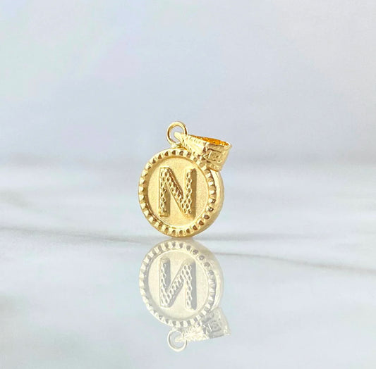 18K Yellow Gold Letter N Mate Pendant Bordered Circle / 0.58gr / 0.3in
