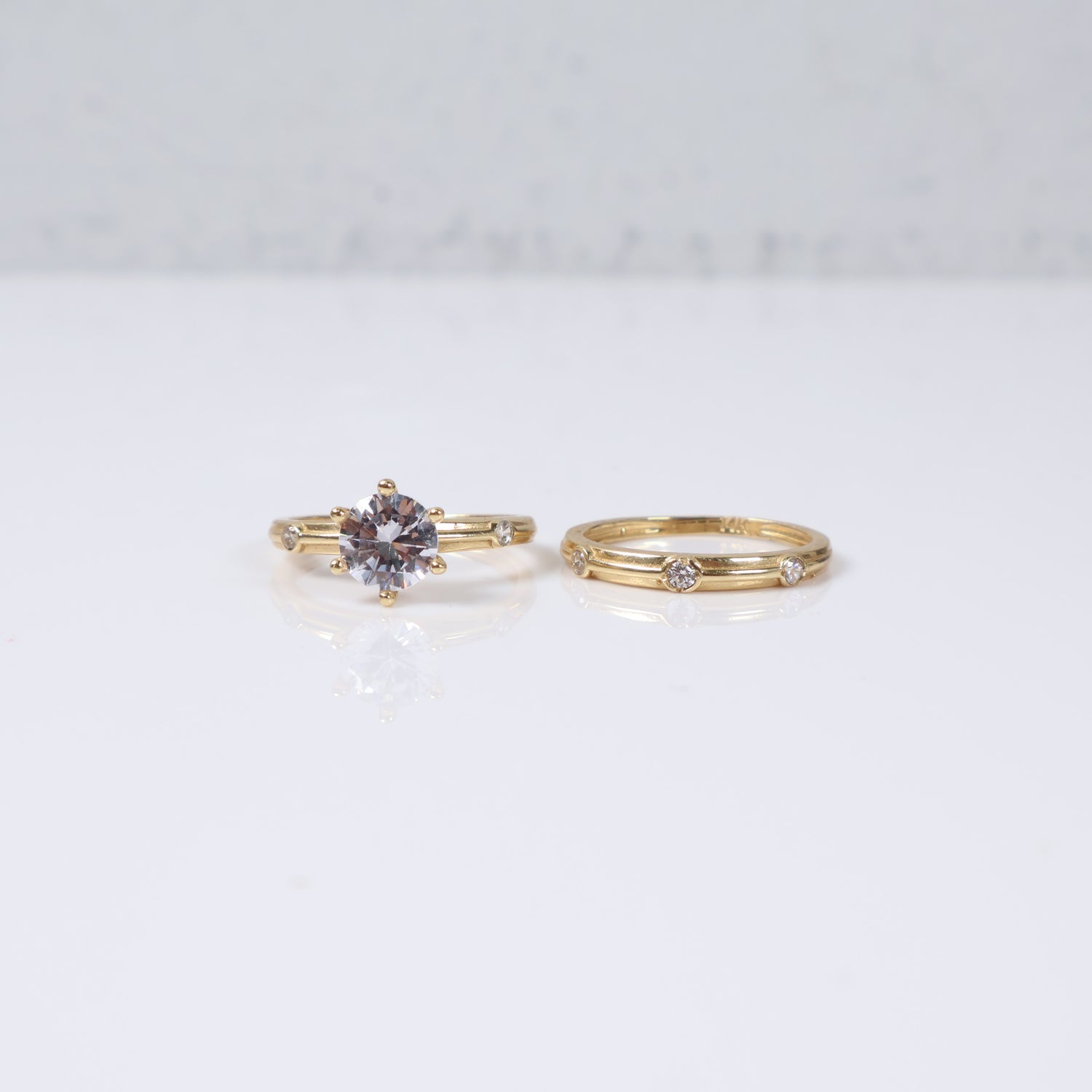 14K Yellow Gold Fashion Trio Engagement Ring With Zircons / 6.3gr / Size 6.5W/9.5M