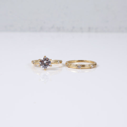 14K Yellow Gold Fashion Trio Engagement Ring With Zircons / 6.3gr / Size 6.5W/9.5M