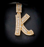 Letter K Pendant 10K Yellow Gold With Diamond / 7.1gr