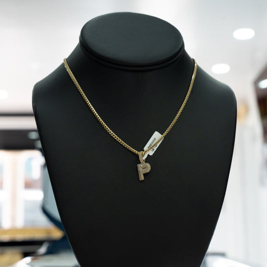 10K Yellow Gold Letter P Pendant With Diamond 0.21Ct / 1.5gr