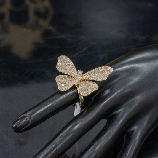 14K Yellow Gold Luxury Butterfly Ring With Diamond 5.29Ct / 11.7gr / Size 7