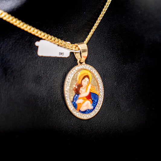 10K Yellow Gold Virgen Diamond Pendant 0.86Ct / 9.2gr