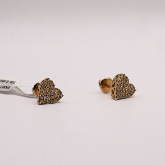 10K Yellow Gold Diamond Heart Stud Earrings 0.45Ct / 2.4gr