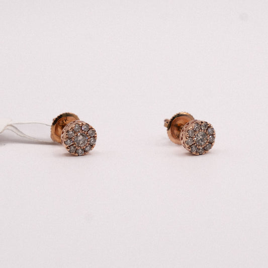 14K Rose Gold Diamond Circle Flower Stud Earrings 0.45Ct / 1.4gr