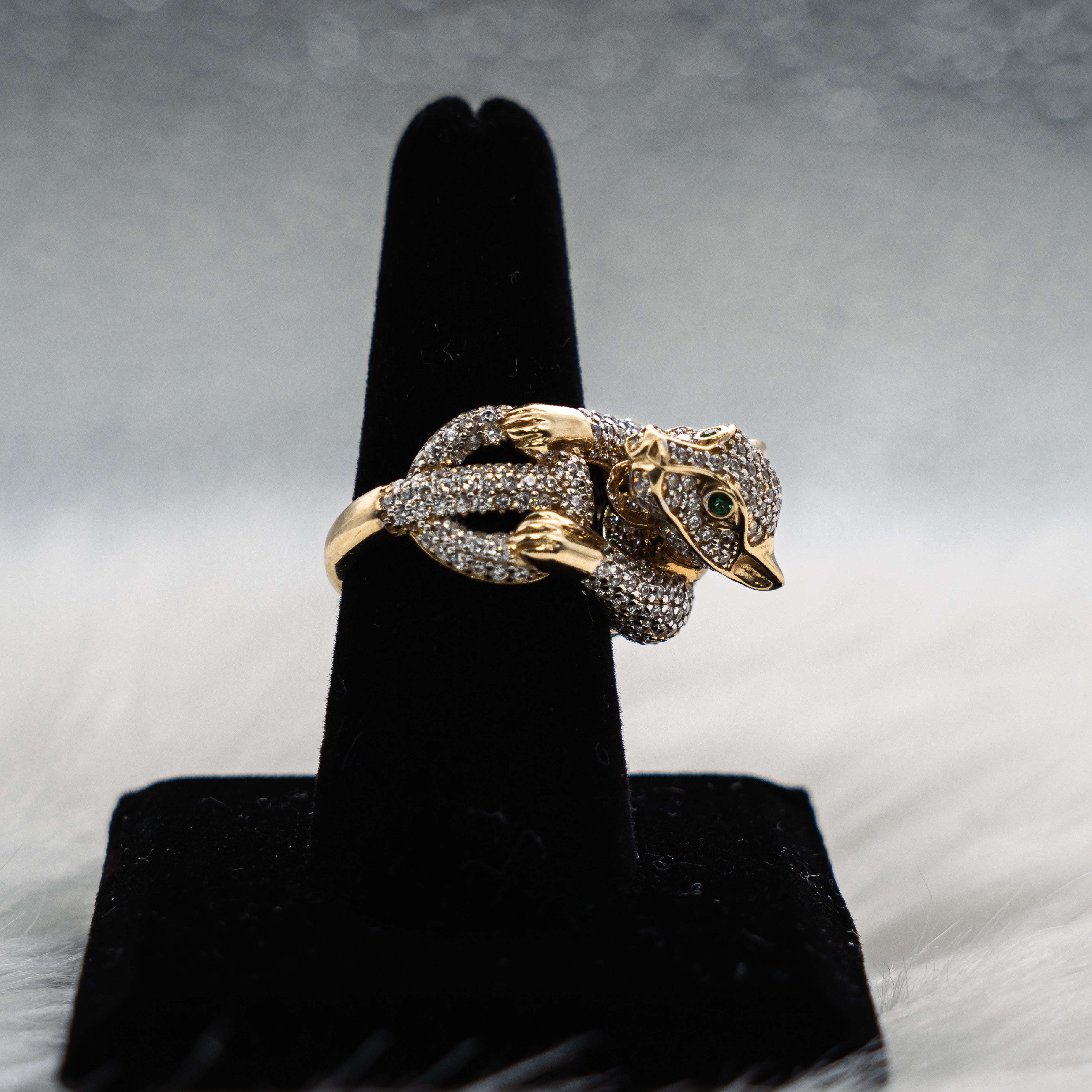 Panther Ring 10K Yellow Gold With Zirconia / 10,4gr / Size 8