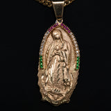 Virgen De Guadalupe Pendant 14K Yellow Gold Colors Zirconia / 17.6gr