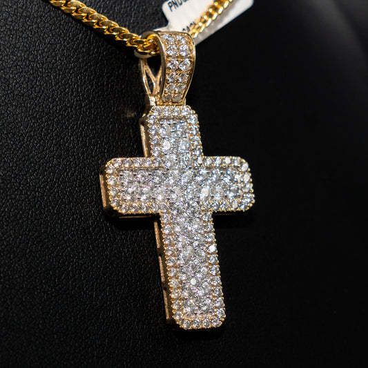 Diamond Cross Pendant 14K Yellow Gold / 7.8gr