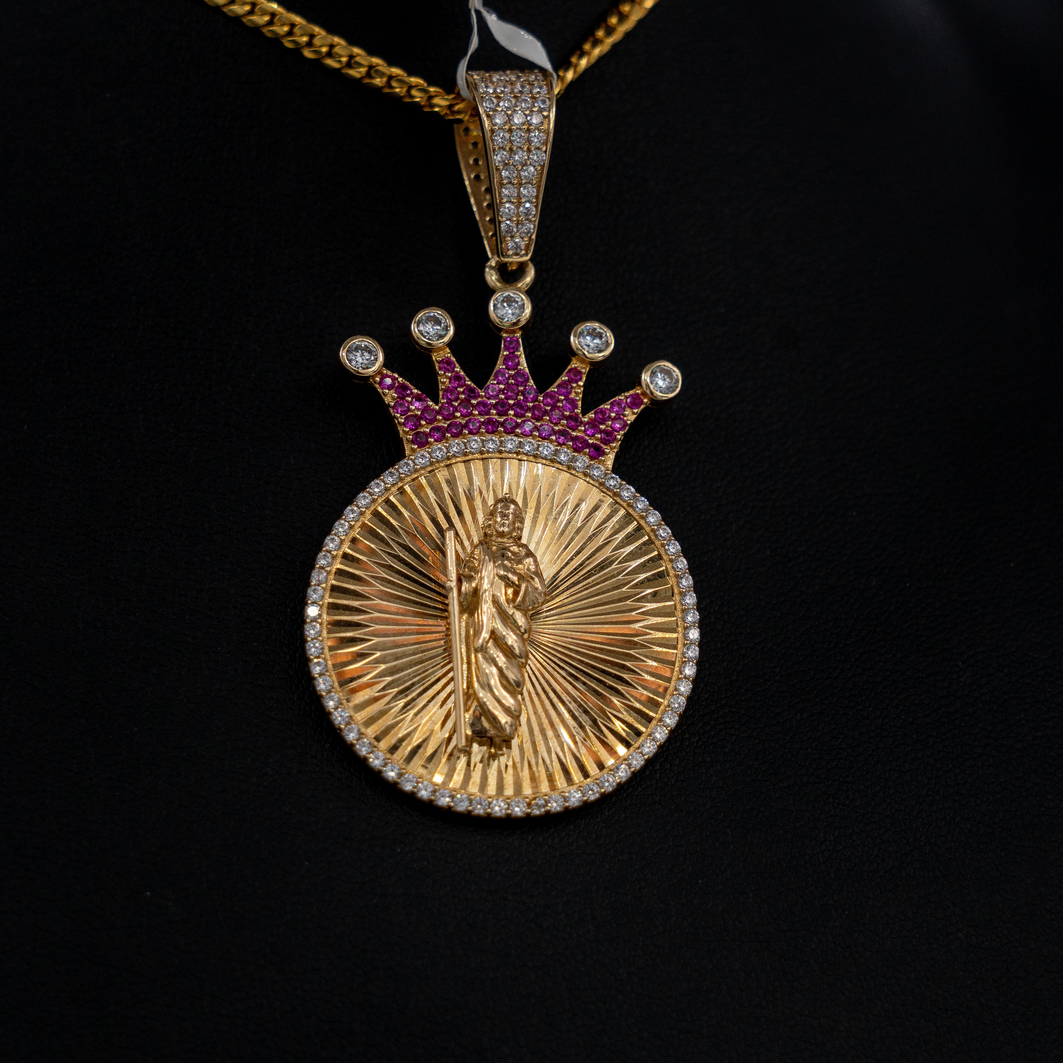 Saint Judes Crown Pendant 10K Yellow Gold With Zirconia / 9.6gr