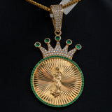 Virgen Maria Crown Pendant 10K Yellow Gold With Zirconia / 9.6gr