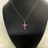 14K Yellow Gold Amethyst Cross Jewelry Set / 14gr