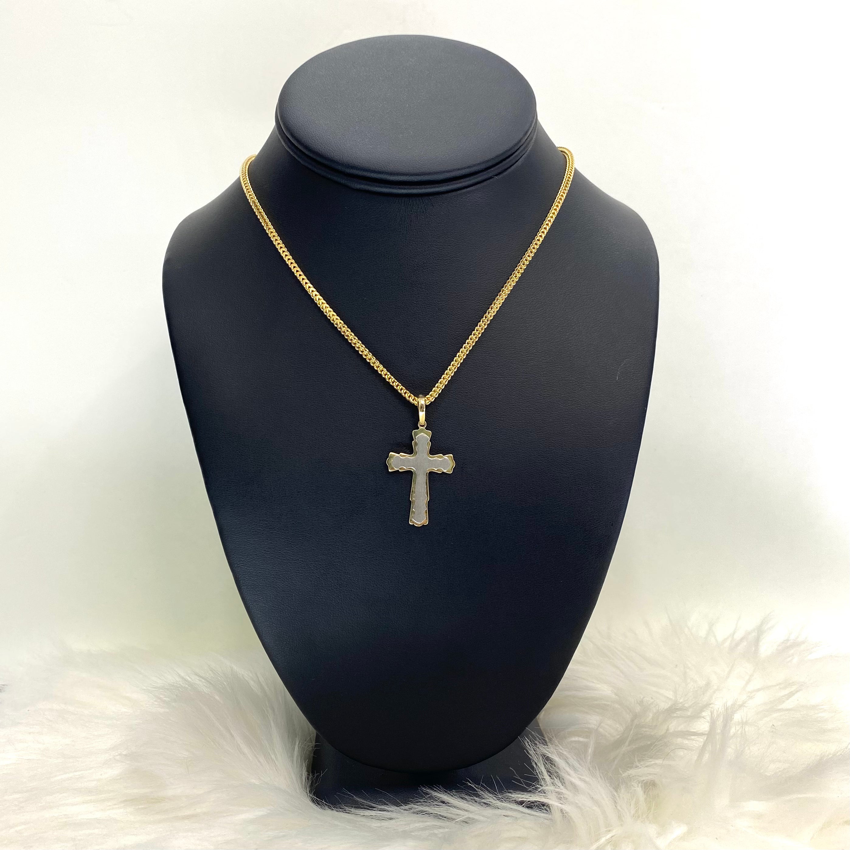 10K Yellow - White Gold Cross Jewelry Set Pend/Chiain / 9.9gr