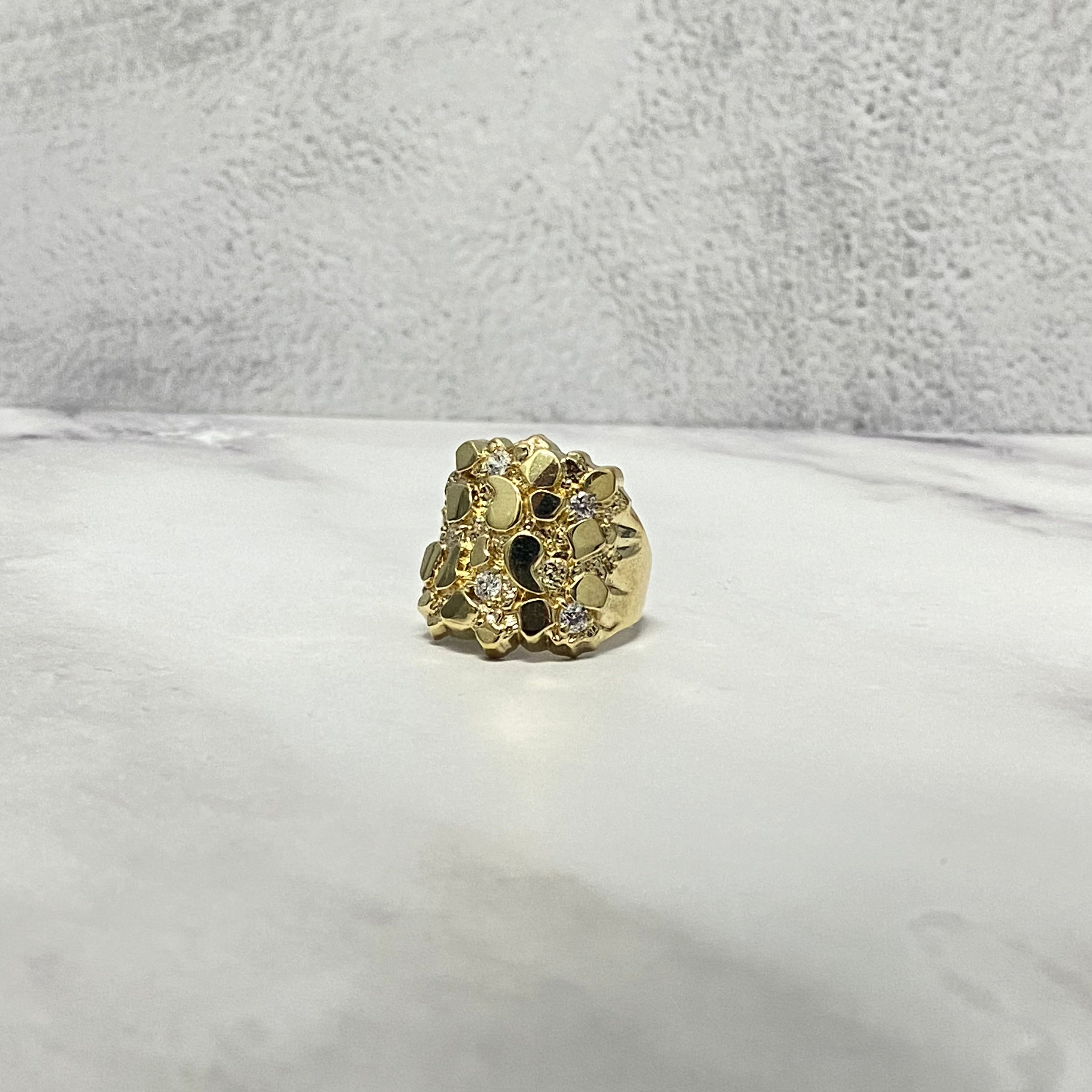 10K Yellow Gold Nugget Ring With Zircons / 8.1gr / Size 11