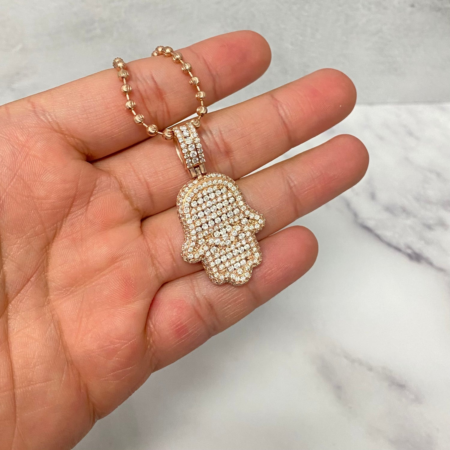 10K Rose Gold Hamsa Hand Jewelry Set Ct Dia / 24.8gr / 3mm / 27in