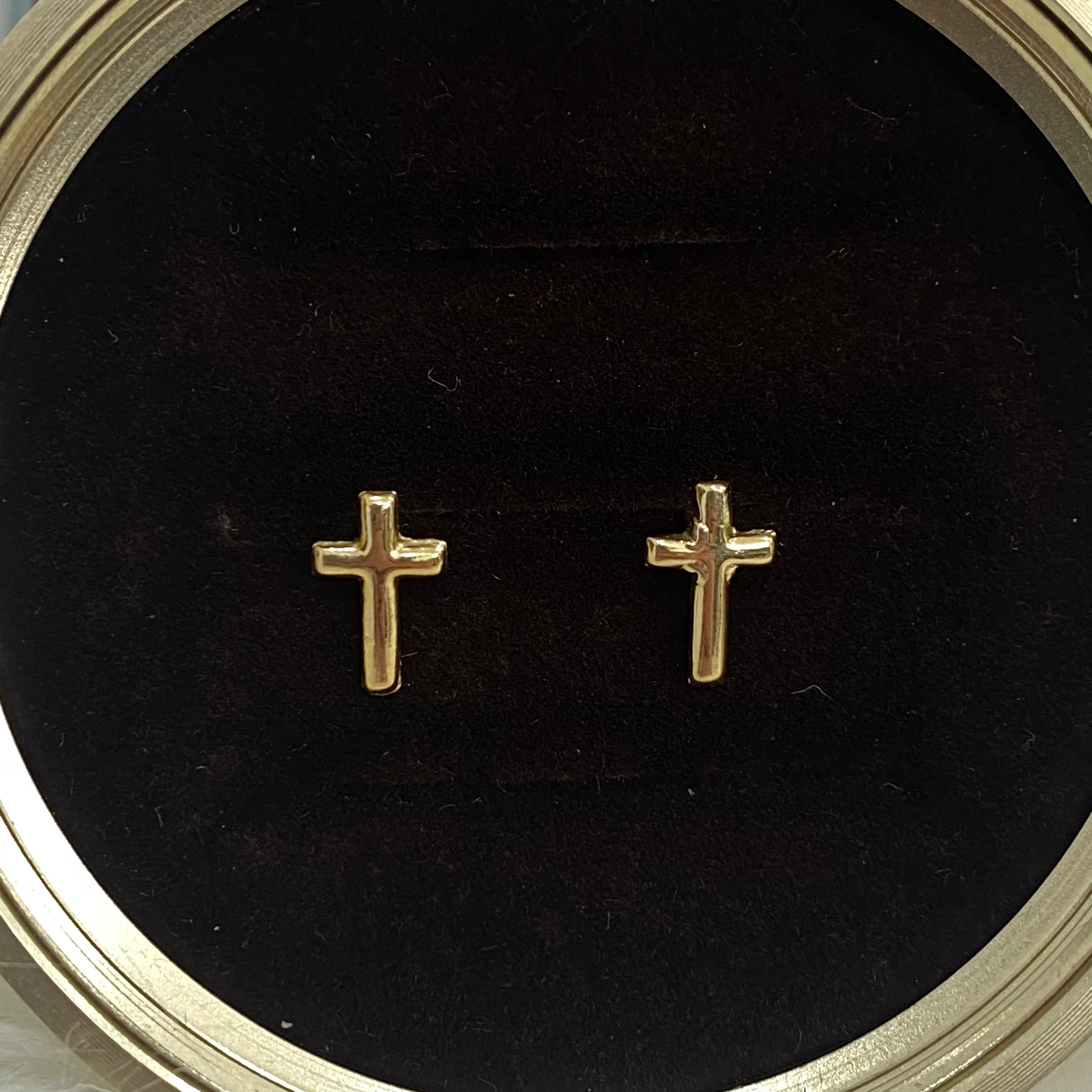 18K Yellow Gold Cross Stud Earrings / 0.5gr