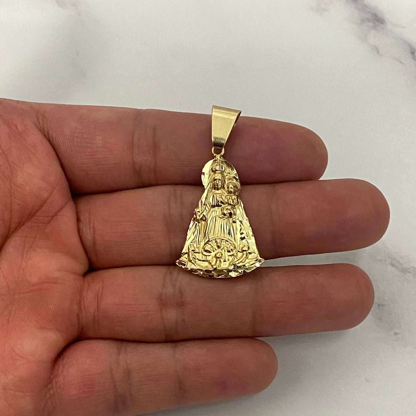 14K Yellow Gold Virgen Maria Pendant / 4.3gr / 1.5in