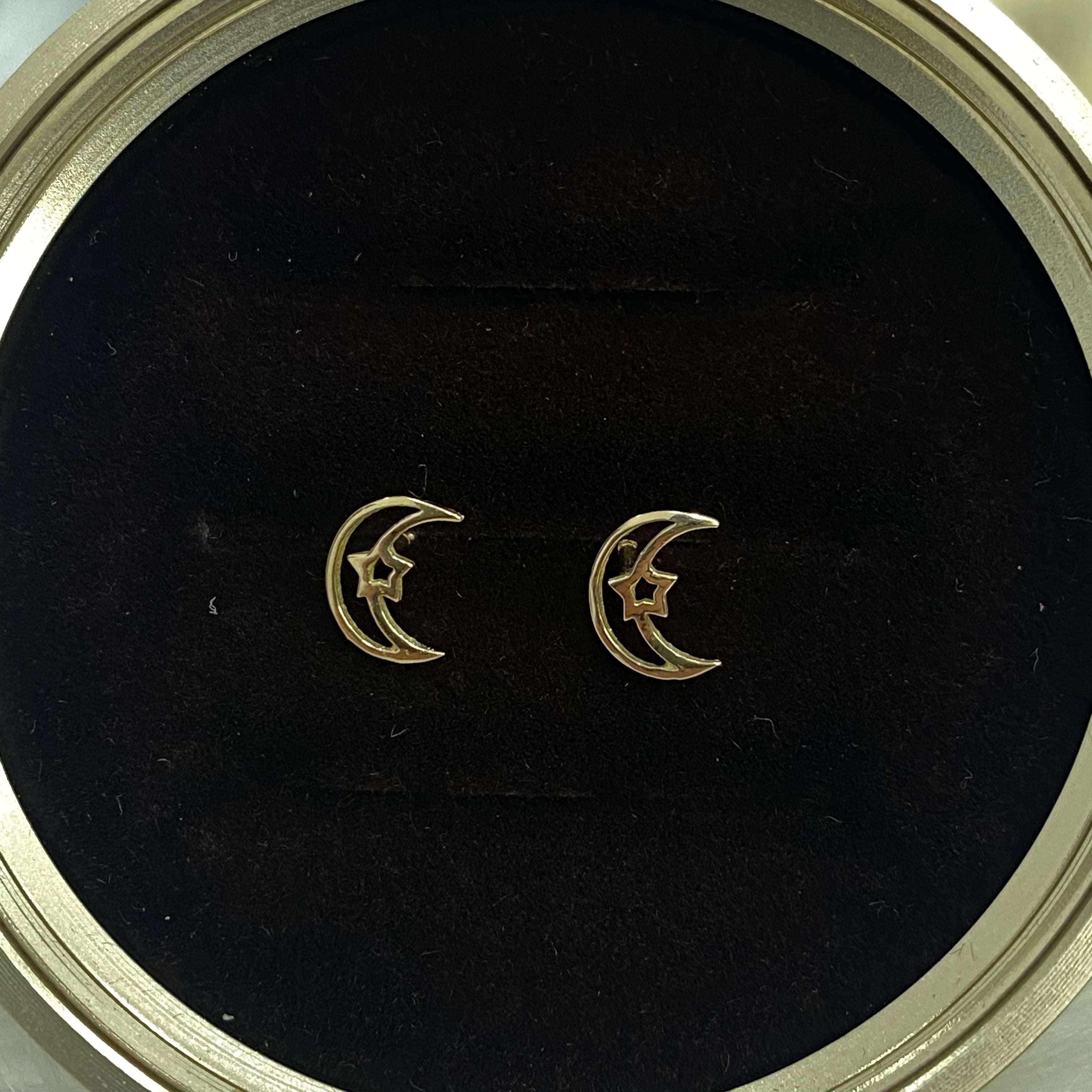 18K Yellow Gold Moon/Star Stud Earrings / 0.5gr