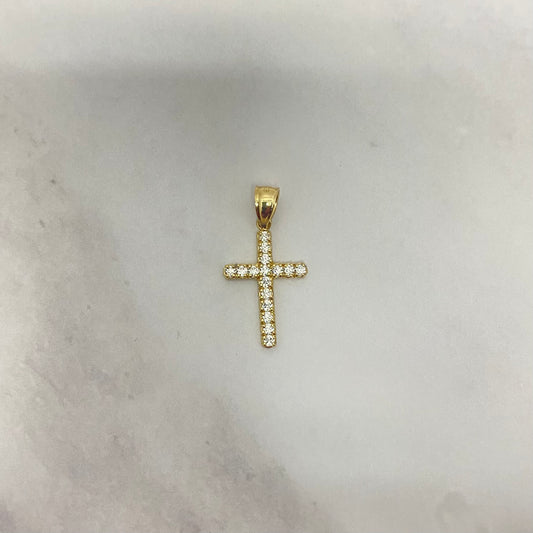 14K Yellow Gold Cross Pendant With Zircons / 1.1gr / 1in