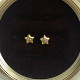 18K Yellow Gold Star Stud Earrings With Zircons / 0.5gr