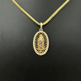 18K Yellow Gold Virgen Guadalupe Pendant With Green/Fucshia/White Zircons / 3.5gr