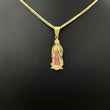 18K Yellow Gold Virgen Guadalupe Pendant With Green/Fucshia Zircons / 3.2gr