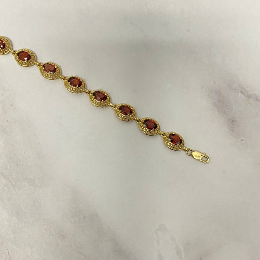 14K Yellow Gold Lab Ambar Red Luxury Bracelet / 7.1gr / 7.7mm / 6.5in