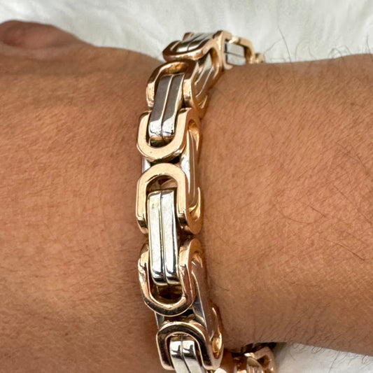 18K Two Tone Gold Artesanal Bracelet / 114.1gr / 8.7mm / 8in