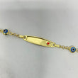14K Yellow Gold Baby Name Evil Eye Id Roll-On Bracelet With Blue Zircons / 2.6gr / 3mm / 6in