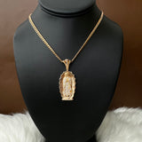 18K Rose Gold Virgen Guadalupe Pendant With White Zircons / 16.2gr