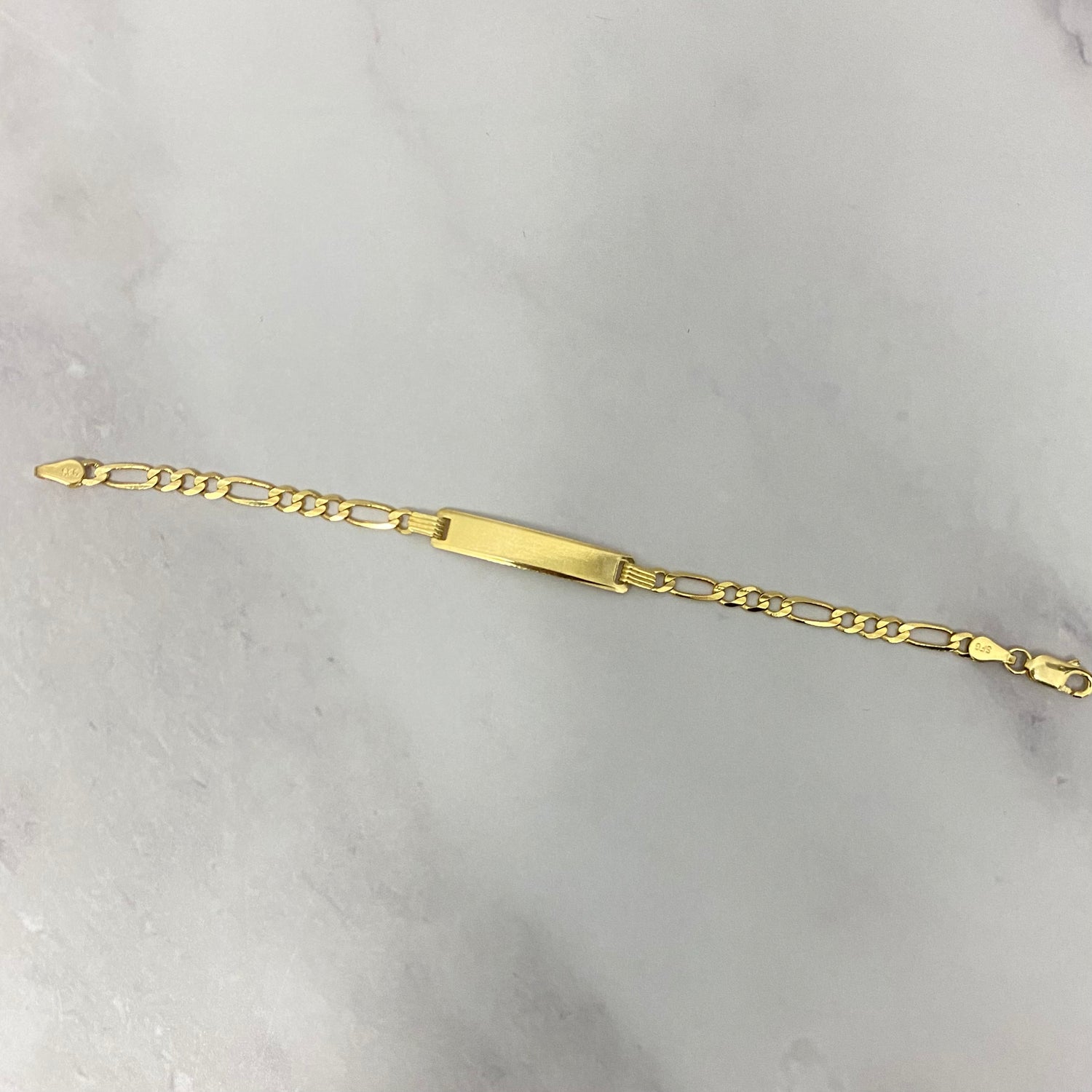 14K Yellow Gold Baby Name Id Figaro Bracelet / 3.2gr / 3.5mm / 5.5in