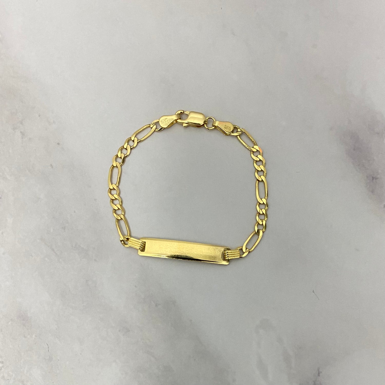 14K Yellow Gold Baby Name Id Figaro Bracelet / 3.2gr / 3.5mm / 5.5in