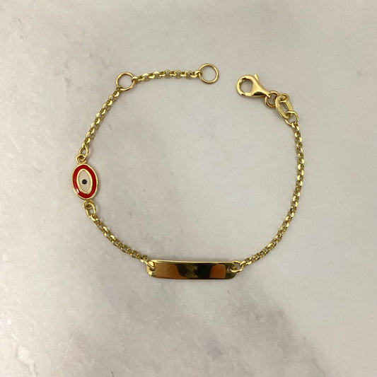 14K Yellow Gold Baby Name Evil Eye Id Roll-On Bracelet / 2gr / 1.7mm / 5.5in