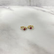 14K Yellow Gold Luxury Huggie Flower Hoop Earrings With Red Zircons / 1.2gr