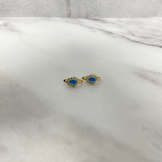 14K Yellow Gold Luxury Stud Earrings With Sky Blue Zircons / 1.3gr