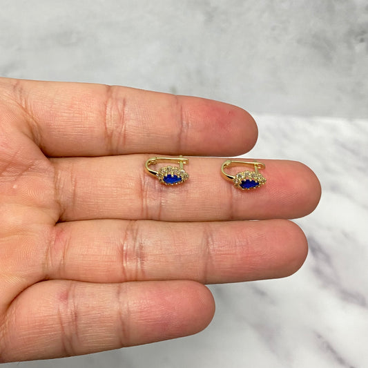 14K Yellow Gold Luxury Stud Earrings With Blue Zircons / 1.2gr