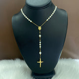 18K Yellow Gold Rosary Chain With Pearls / 16.2gr / 26in