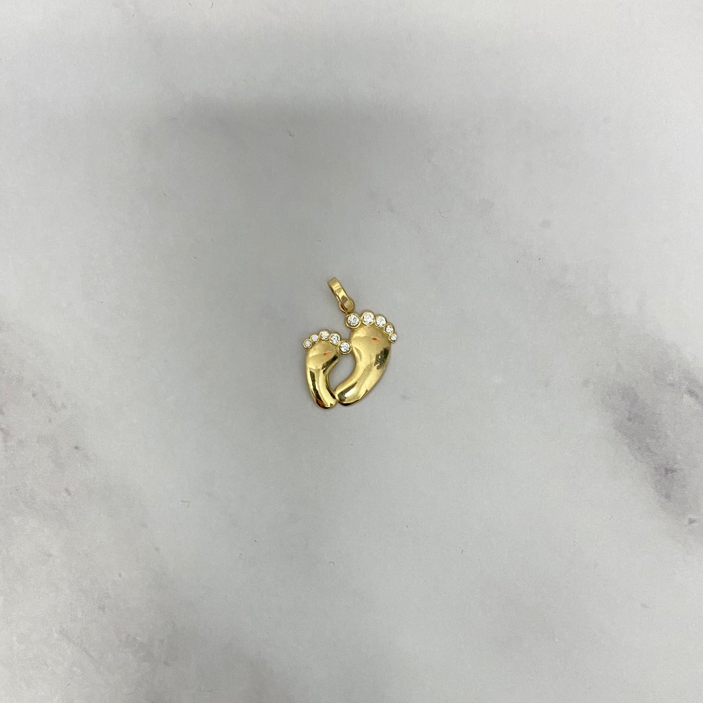 14K Yellow Gold Fingerprint Pendant With Zircons / 1.1gr / 0.7in