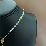 18K Yellow Gold Rosary Chain With Pearls / 16.2gr / 26in