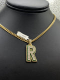 Letter R Pendant 14K Yellow Gold With Diamond / 5.9gr
