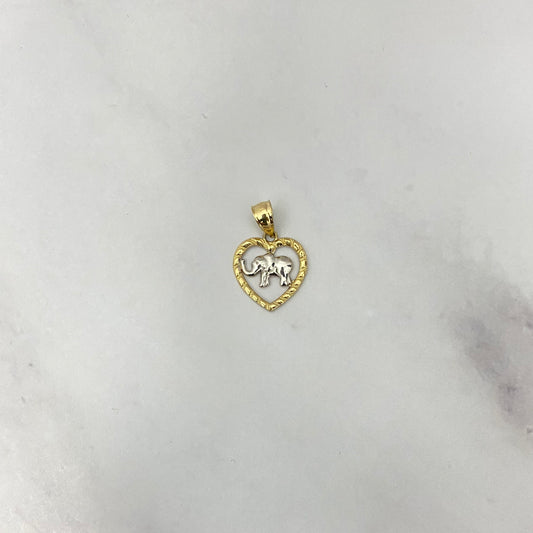 14K Yellow - White Gold Elephant-Heart Pendant / 1.1gr / 0.7in