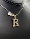 Letter R Pendant 14K Yellow Gold With Diamond / 5.1gr