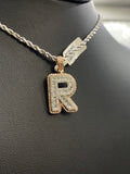 Letter R Pendant 10K Rose-White Gold With Diamond / 3gr