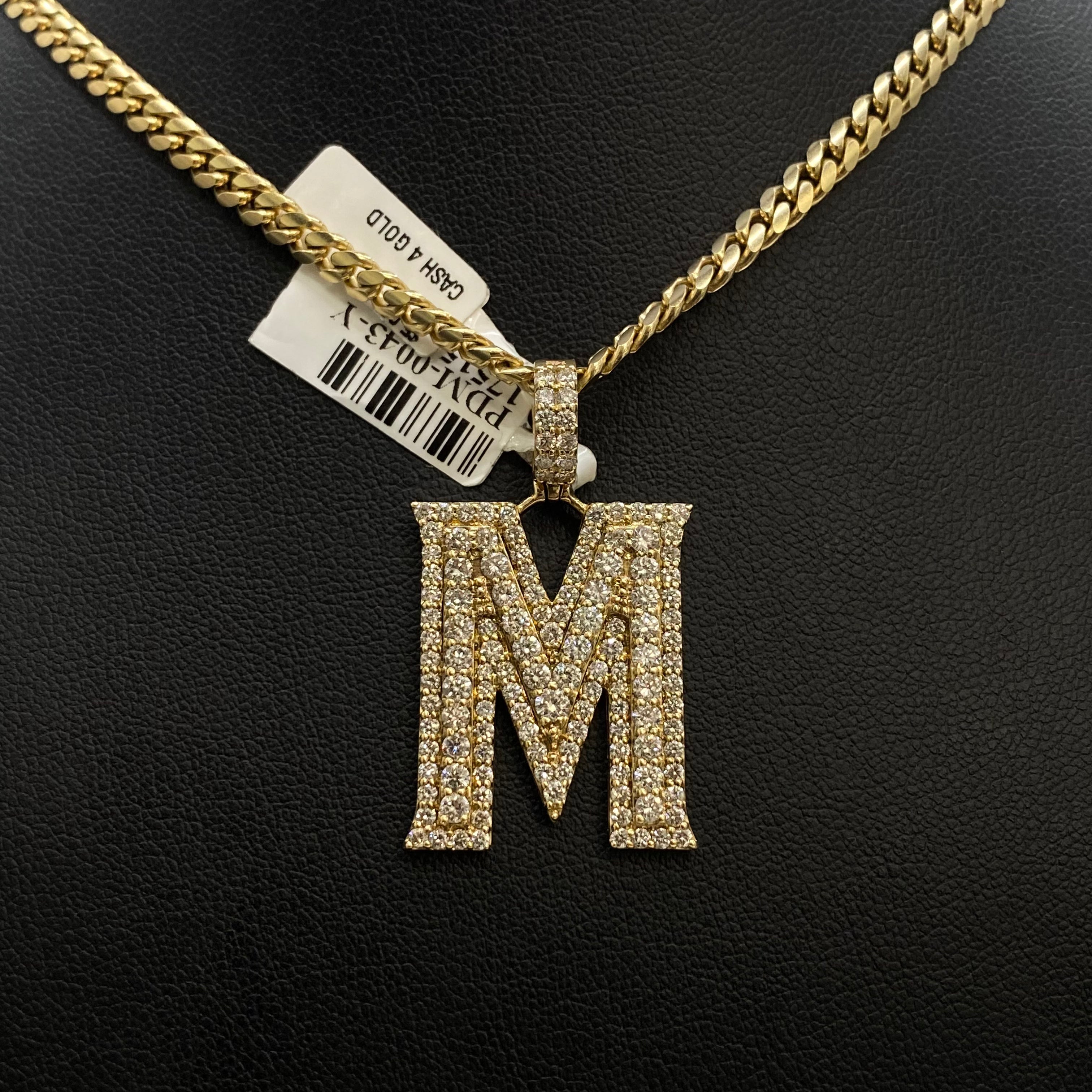 Letter M Pendant 14K Yellow Gold With Diamond / 8.4gr