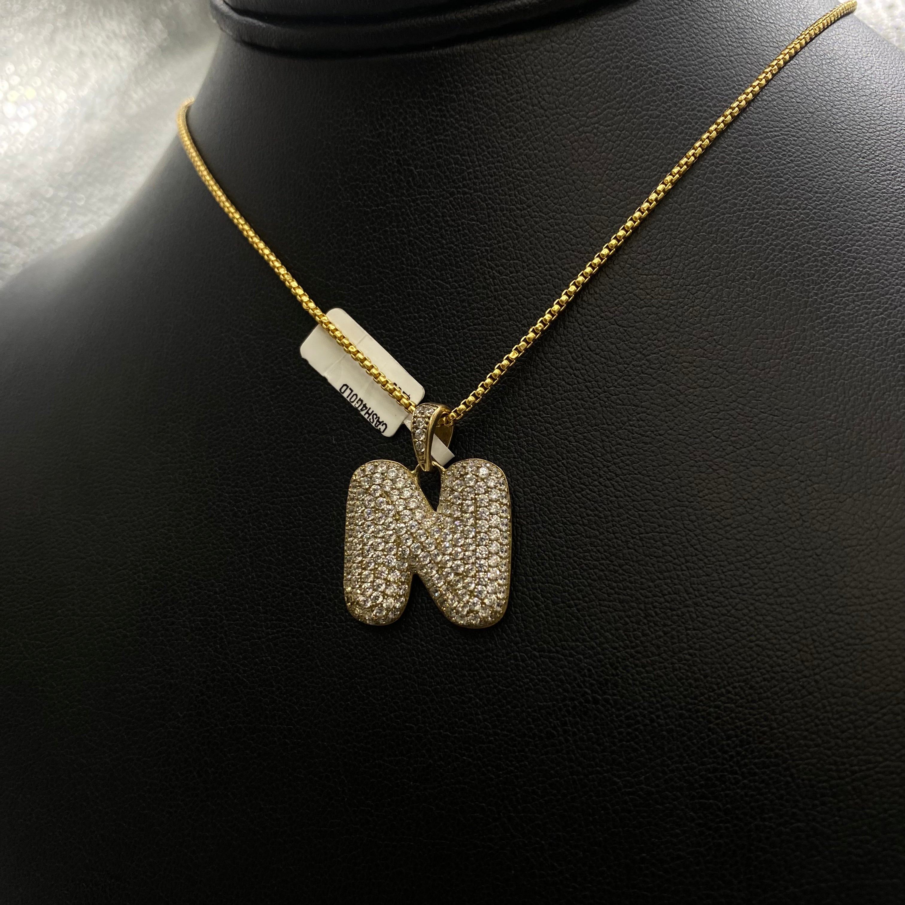 Letter N Pendant 10K Yellow Gold With Zirconia / 5.5gr