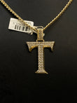 Letter T Pendant 14K Yellow Gold With Diamond / 5.8gr